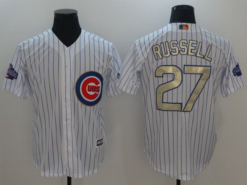 Men 2017 MLB Chicago Cubs #27 Russell White Gold Program Game Jersey